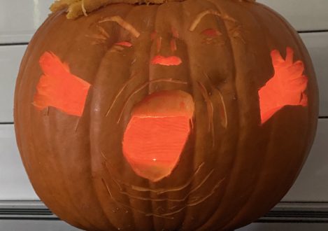 A carving in a pumpkin made by a year 13 pupil
