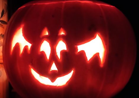 a bat carved into a pumpkin