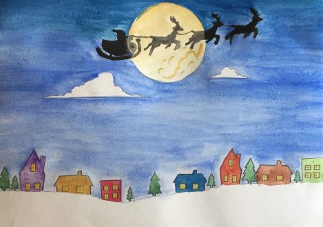 Christmas Card Design santa moon