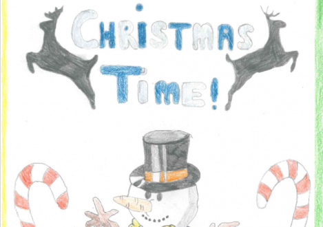 Christmas card design snowman Halliford School