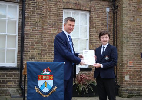 Halliford School pupil presented with LAMDA Examination certificate