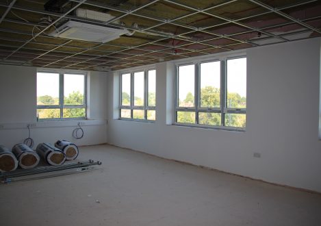 Interior of a classroom being built