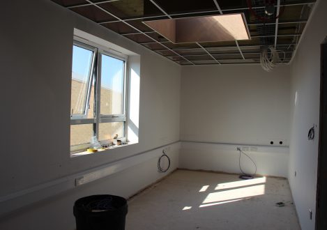 Interior of a classroom being built