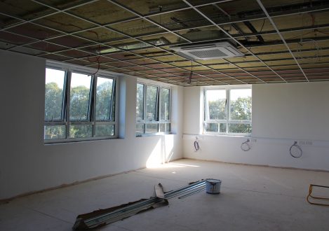 Interior of a classroom being built