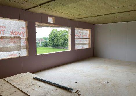 Interior of a classroom being built