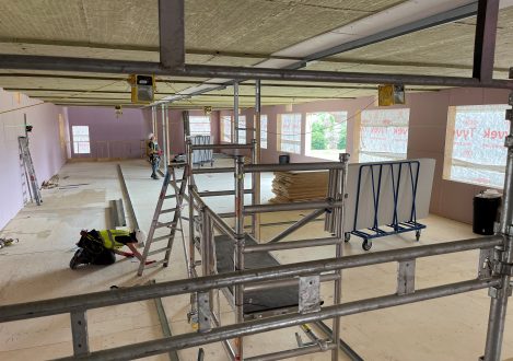 Interior of a classroom being built