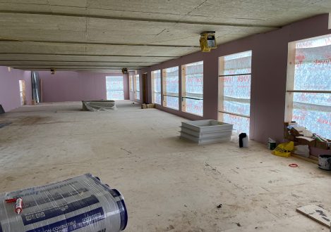 Interior of a classroom being built