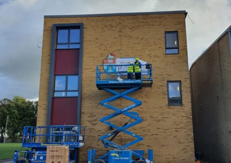 The exterior of the building being constructed