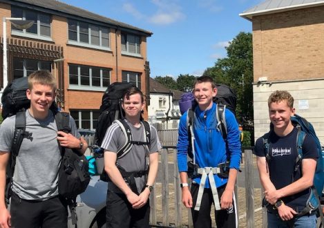 Students wearing their backpacks ready for the Duke of Edinburgh