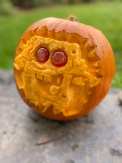 spongebag carved into a pumpkin