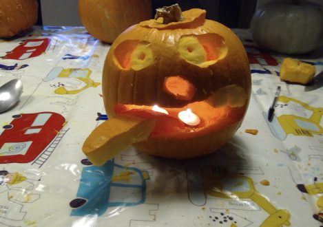 pumpkin with candles