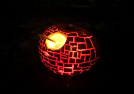 pumpkin with a grid carved on it
