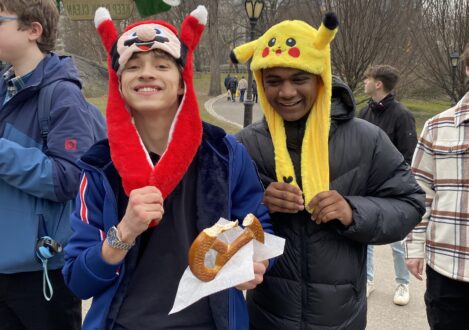 students wearing funny hats