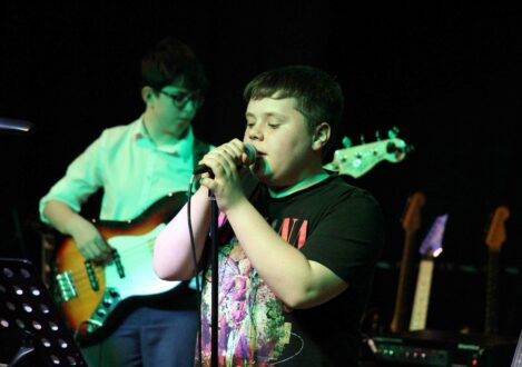 student singing