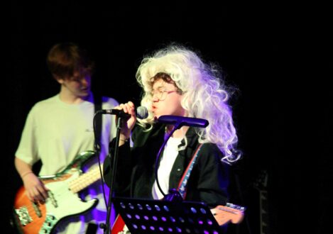 student singing