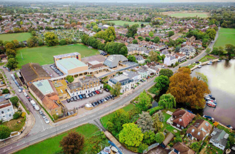 drone shot of Halliford school